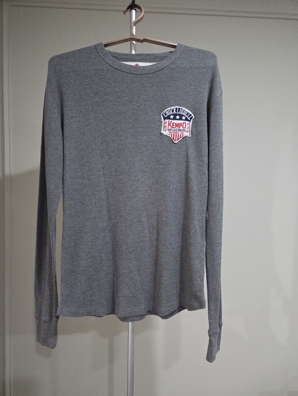 Roots Of Fight Gray Long Sleeve Waffle  Tee with Kempo Patch Sz.L
